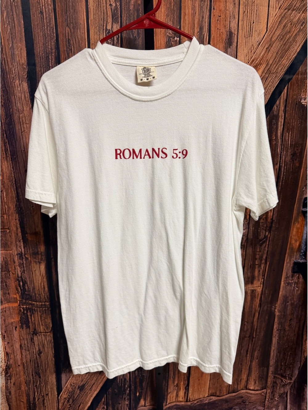 Comfort Colors White Bible Verse T-Shirt Romans 5:9 Medium